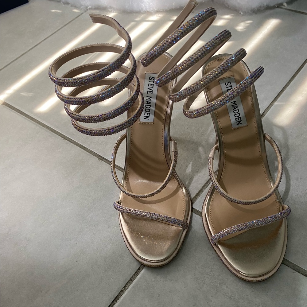 Steve Madden Sparkling Gold Strappy Heels